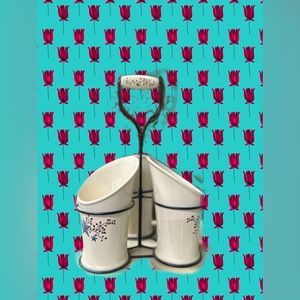 Country Decor ceramic three separated cups utensil holder